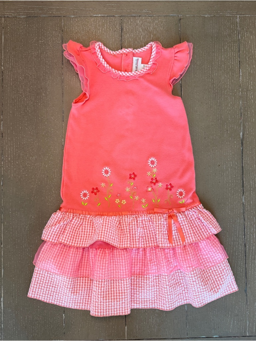 Youngland Girls’ Vintage-Inspired Pink Gingham Floral Summer Dress • Size 8 (M)